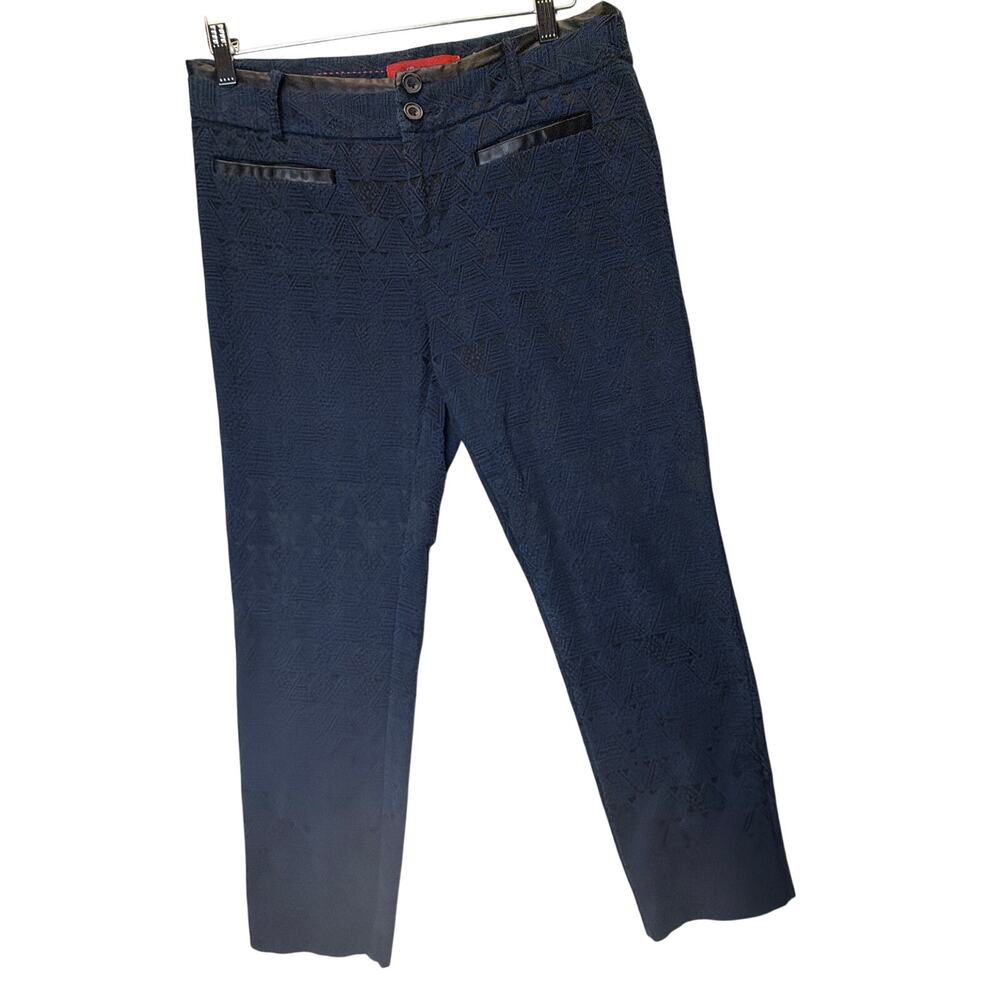 Anthropologie Cartonnier Pants Women 8 Blue Charlie‎ Ankle Zip Crochet Tribal